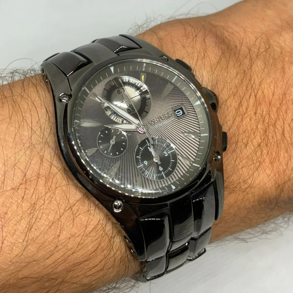 Seiko WIRED Chronograph 7T92-0GK0 Black IP Stainless Steel Quartz Men's Watch